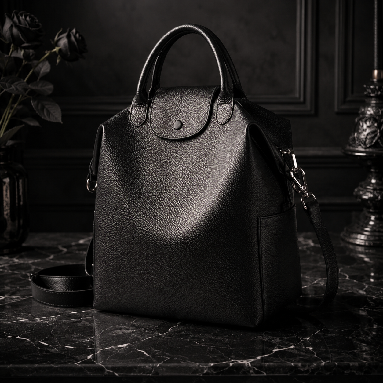 Midnight Carryall Convertible Leather Bag