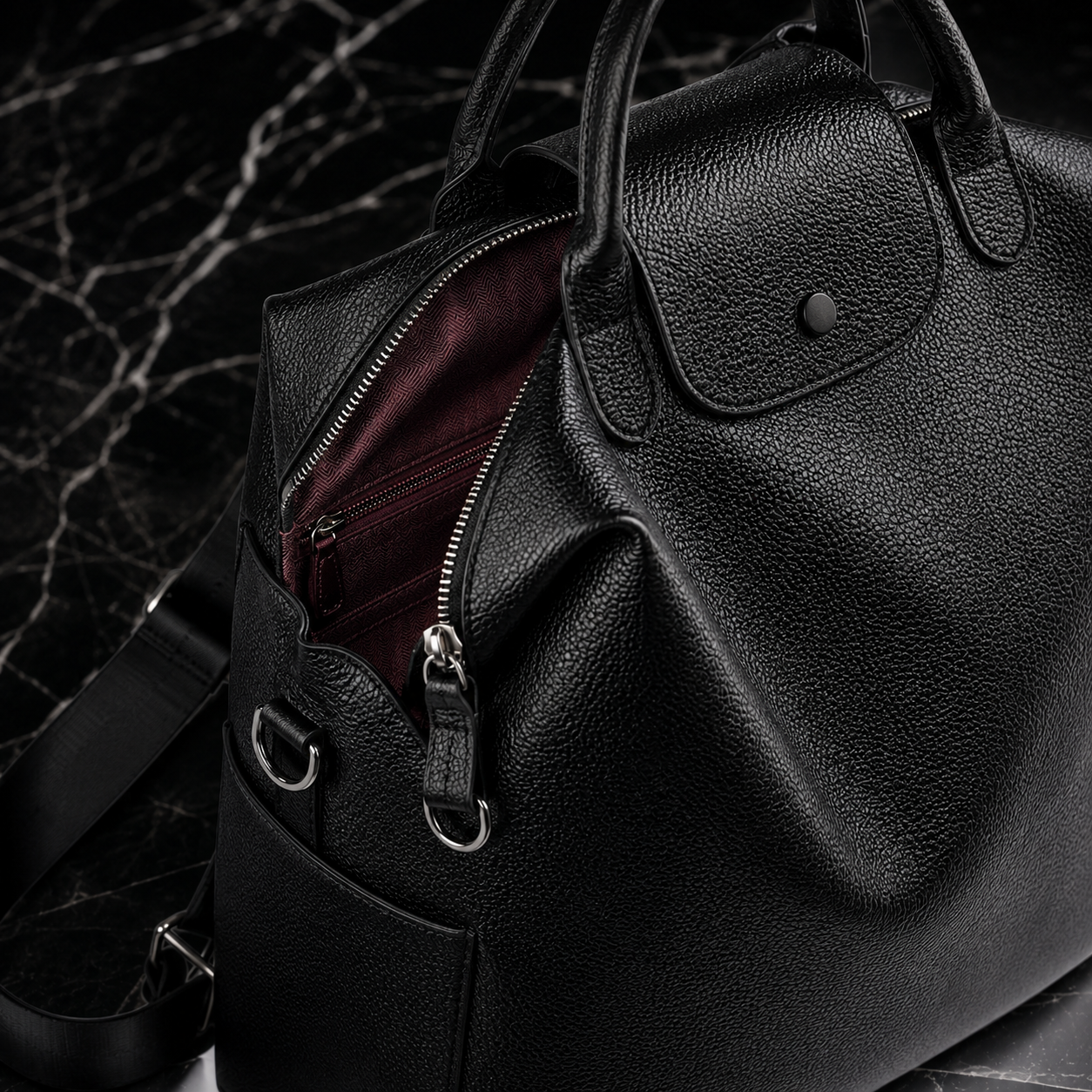 Midnight Carryall Convertible Leather Bag